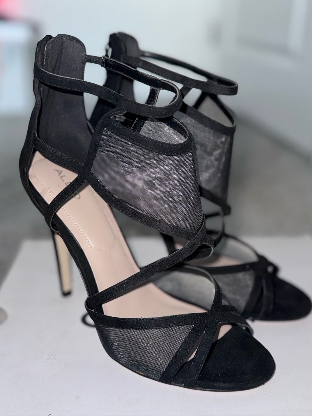 ALDO Black Mesh Strappy Stiletto Heels
